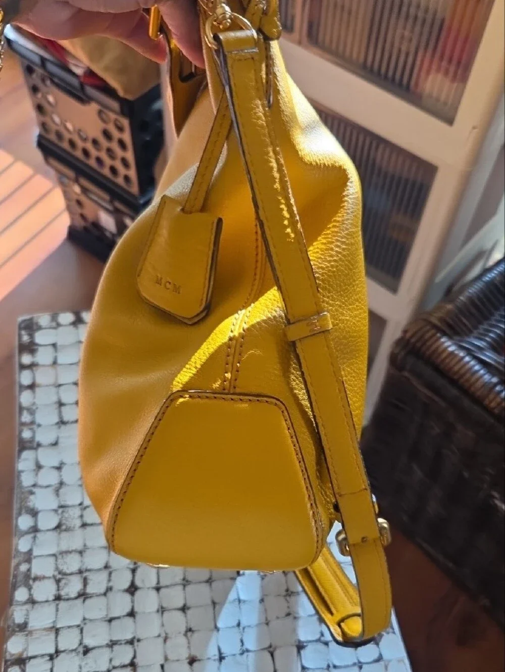 MCM Mustard Yellow Leather Shoulder Bag